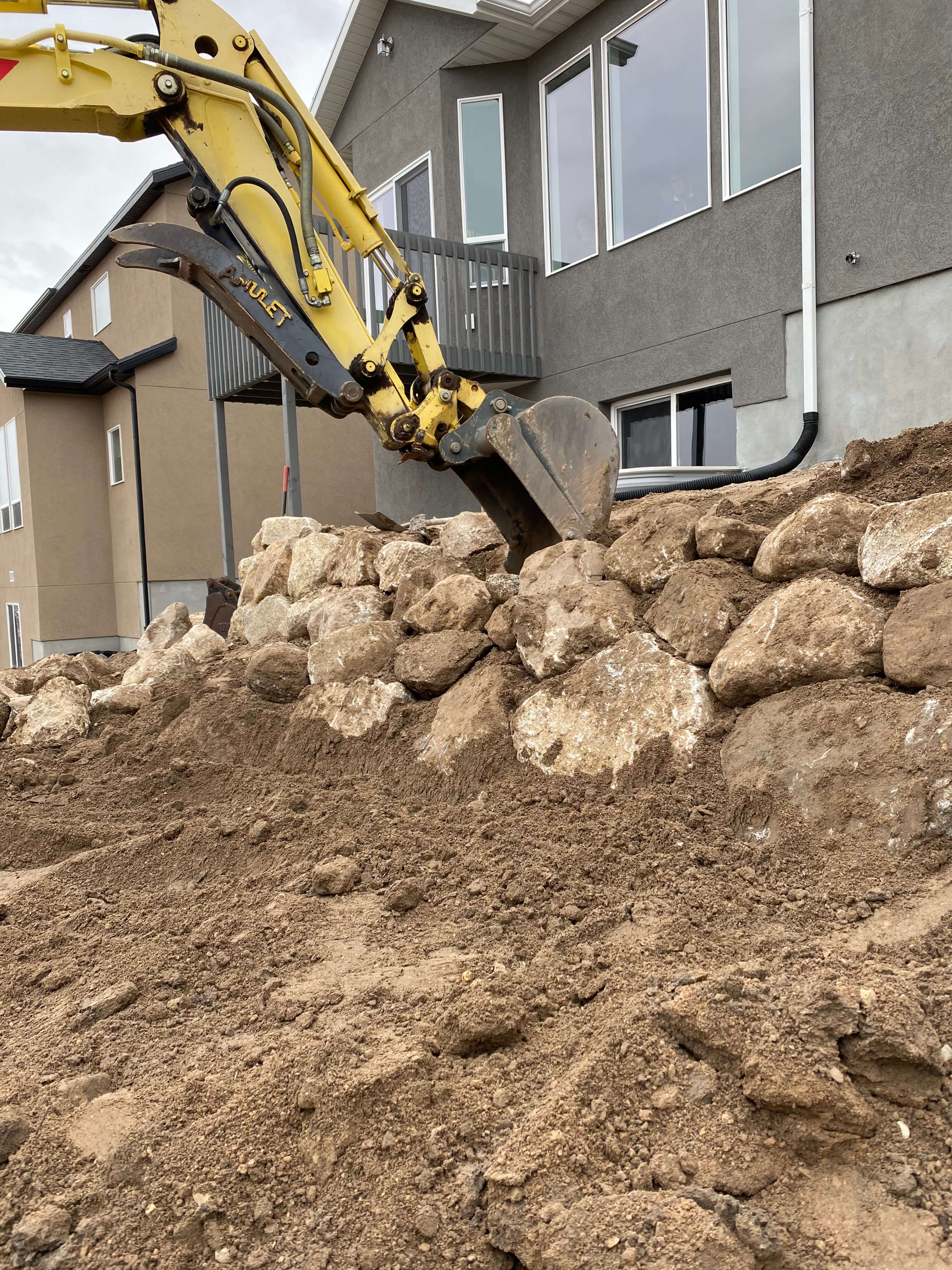Beautiful landscape design with retaining walls and outdoor features